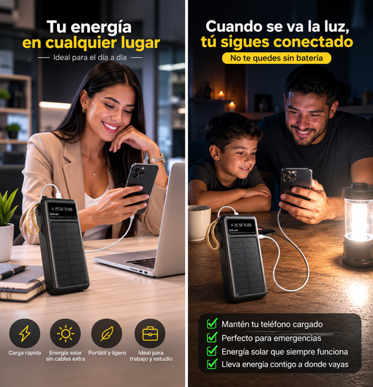 Cargador Solar Portátil 20,000mAh – 5 Puertos y Linterna LED | Evermar